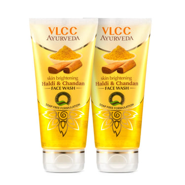 VLCC Ayurveda Skin Brightening Haldi & Chandan Face Wash - 100ml X 2 - For Skin Brightening | Paraben & Colorant Free | Chamomile Oil, Yastimadhu & Haridra Extract